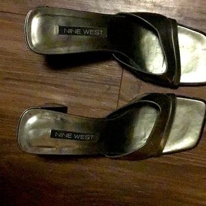 Silver/Gold Leather Nine West Wedge Heel Sandal